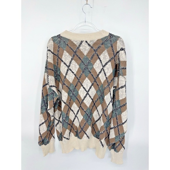 Vintage Van Heusen 417 Argyle 100% Cotton Sweater Size XL Grandpa Retro Academia - Picture 3 of 4